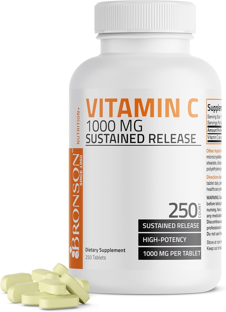 Bronson vitamin C 1000 mg Sustained Release Premium Non- GMO Ascorbic Acid, 250 tabletter
