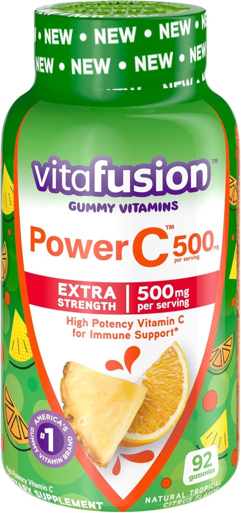 Viafusion Chewable Calcium & C-vitamin Gummy Vitamin, Frugtsmag, 100 Greve & Tropical Citrus Flavored, 92 Greve