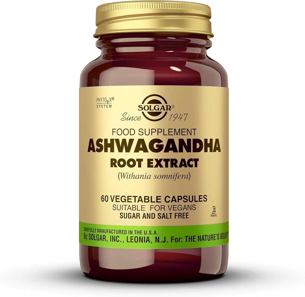 Solgar Ashwagandha Root Extract - 60 vegetabilske kapsler - Standardiseret fuld potens (SFP) - Non- GMO, Vegan, Gluten & Dairy Free, Kosher - 60 Serveringer