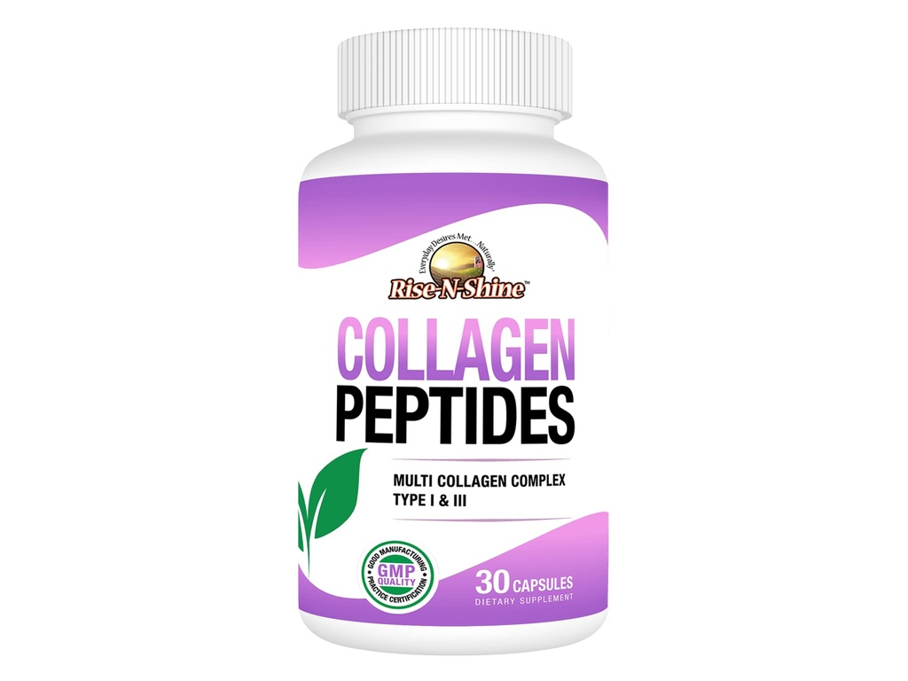 Rise- N- Shine Hydrolyzed Collagen Type I & III - Collagen Peptider Complex Kosttilskud til hår, hud, negle, & fælles støtte - 30 kapsler (30-dages forsyning)