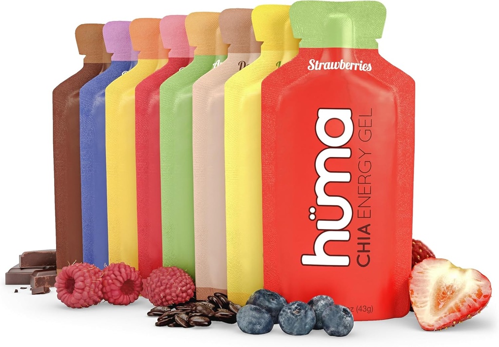 Huma Chia Energy Gel, Variety 12 Pack - Stomach Friendly, Real Food Energy Gels for Endurance Exercise