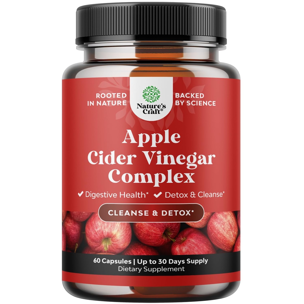 Rengøring Apple Cider Vincipe kapsler - ACV Cleanse og Detox piller til Gut og fordøjelsessygdomme med Slimming Cayenne - Ekstra styrke ACV kapsler til Gut Cleanse og fuld krop Detox (30 Servere)