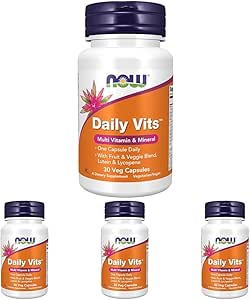 Now Foods Supplements, Daily Vits ™ med Fruit & Veggie Blend, Lutein og Lycopene, 30 Veg Kapsler (pakke med 4)
