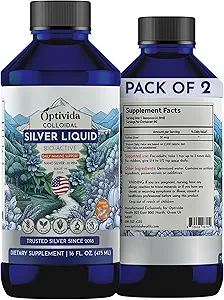Optivida Health Colloidal Silver Liquid (2 Pack) - Premium Nano Silver Colloidal supplement til daglig wellness & immunstøtte, Natural Liquid Silver Hydrosol til voksne & børn, Non- GMO, Gluten- fri