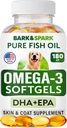 BARK & SPARK Omega 3 til hunde - 180 Fish Oil Softgel til hunde, hudallergi, Itch Relief, Hot Spots Treatment - Fælles sundhed - Hud og Coat Supplement - EPA & DHA fedtsyrer - Lakseolie