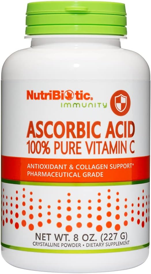 NutriBiotic Ascorbic Acid C-vitamin Powder, 8 Oz MSD 124; Pharmaceutical Grade L- Ascorbic Acid, 2000 Mg Per Serving MSD 124; Essential Immunation & Antioxidant Collagen Support Supplement 124; Vegan, Gluten & GMO Free