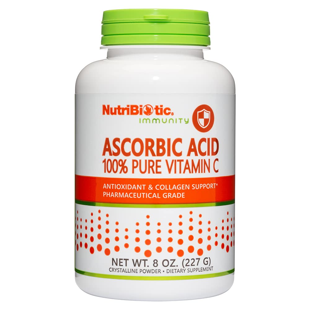 NutriBiotic Ascorbic Acid C-vitamin Powder, 8 Oz MSD 124; Pharmaceutical Grade L- Ascorbic Acid, 2000 Mg Per Serving MSD 124; Essential Immunation & Antioxidant Collagen Support Supplement 124; Vegan, Gluten & GMO Free