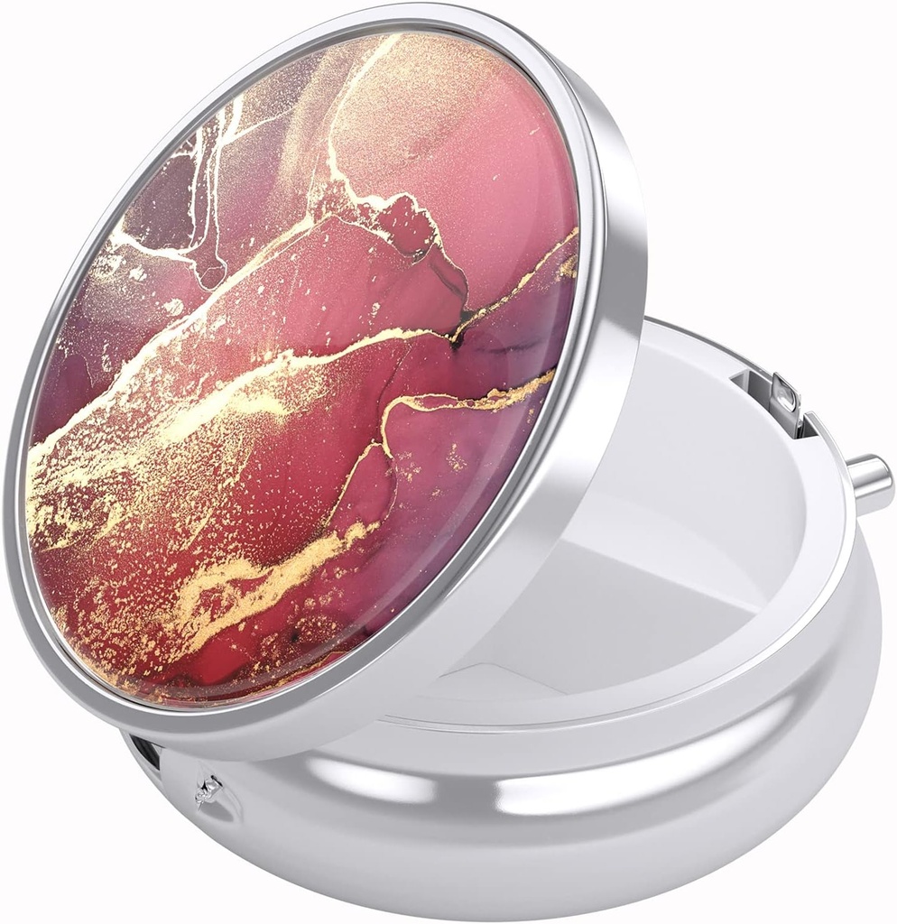 Nipichsha Pill Box, Lille Pill sag for purse & Pocket, Cute Travel Medicine Organizer, Portable Medicine Container Holder til at holde vitaminer, Medicin, Fish Oil & Kosttilskud, Red Marble