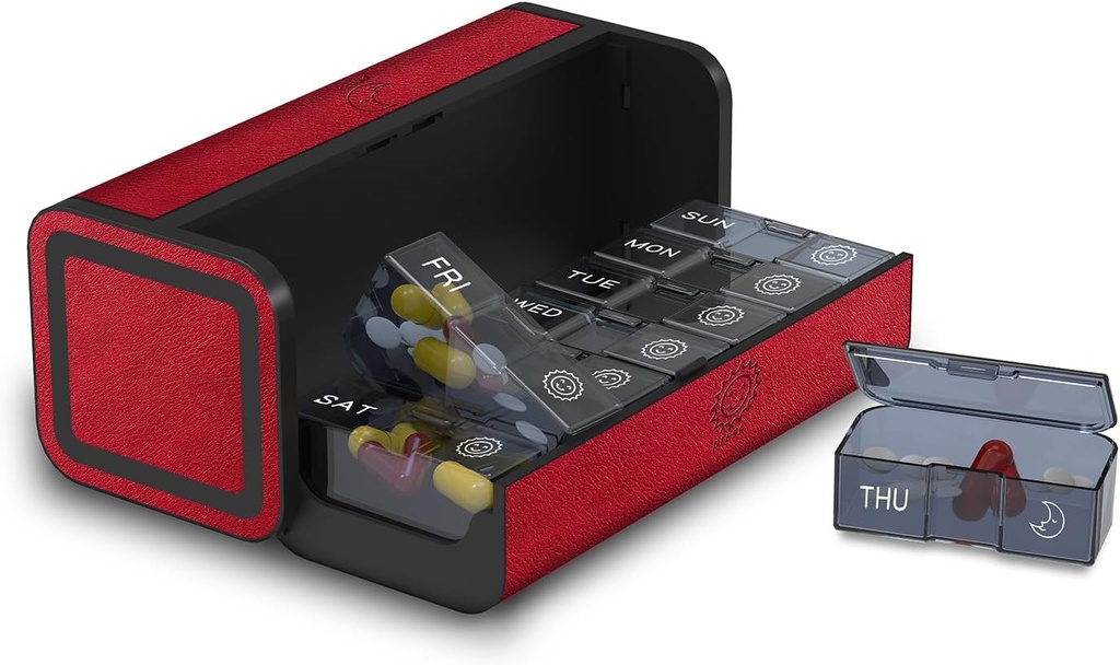 Pill Organizer 2 gange om dagen, Am Pm to gange om dagen Pill sag, Aftagelig Stor rejse Pill Box 7 dag, Ugentlig Pill Container for Vitamin Medicin Supplement Fish Oil (rød)