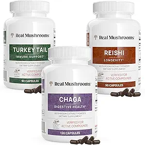 Reishi 415 Longevity Capsules (90ct), Turkey Tail Mushroom Extract Immune Support (90ct), Chaga Extract Mushroom Supplement (120 caps)