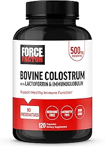 FORCE FACTOR Bovin Colostrum kapsler Supplement med immunoglobulin og Lactoferrin til støtte Gut Sundhed & Immunitet, Hormone & Antibiotika-fri, Lavet i USA, Premium kvalitet, 120 kapsler