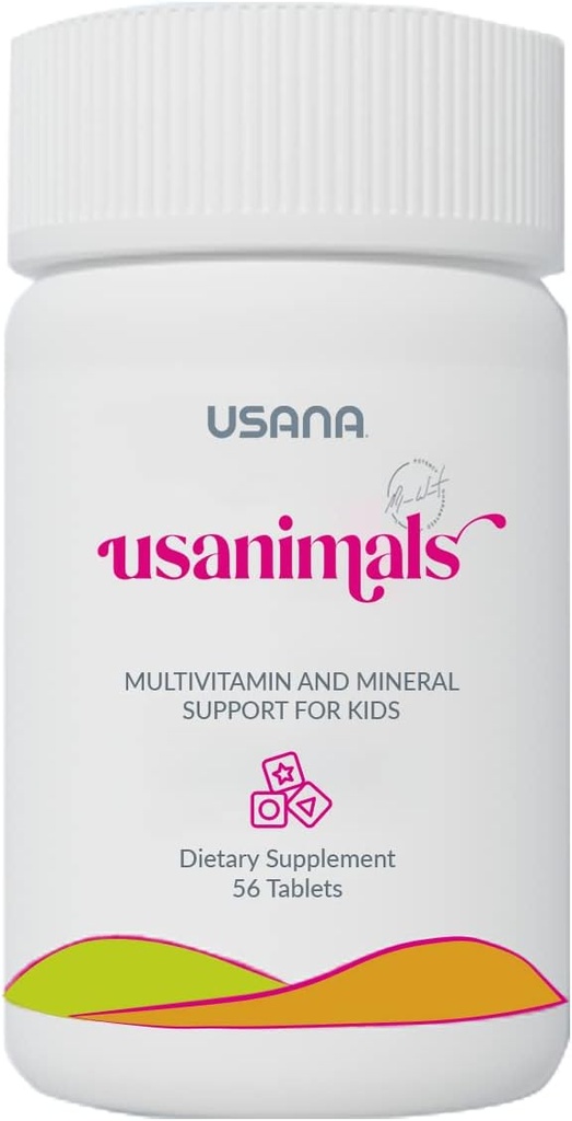 USANA Usæbes Multivitamin til børn - daglige tyggetabletter med vitaminer A, C, D, E, B6, B12, zink, jern - understøtter immunforsvar, ben & hjerne sundhed - essentielle næringsstoffer for alderen 2-12-56 tabletter