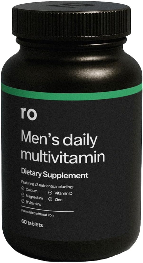 Ro Daily Multivitamin til mænd; understøtter fysisk aktivitet, hjerne + hjerte sundhed, og immunsystemet med 23 vigtige næringsstoffer, herunder calcium, magnesium, og zink; 30- Day Supply (60 tabletter)
