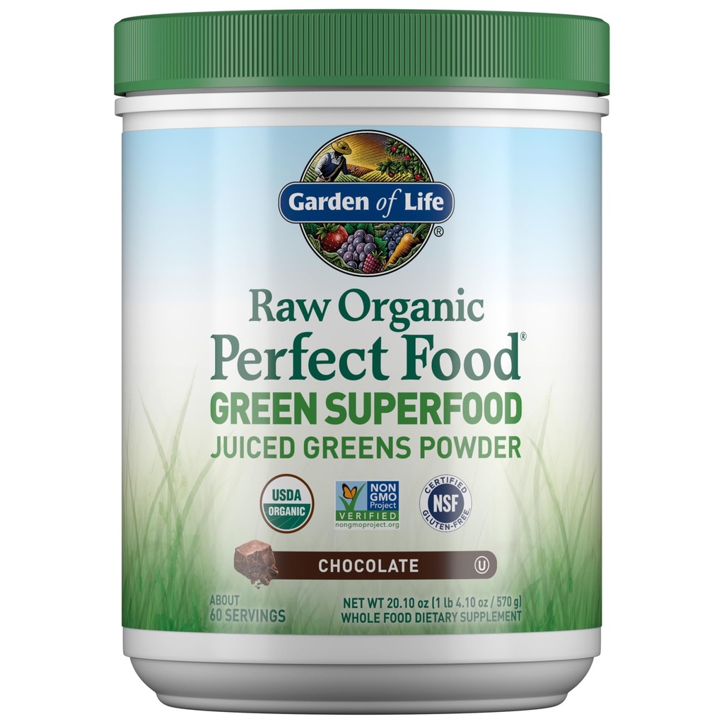 Have of Life Raw Organic Perfect Food Green Superfood Juiced Green Powder - Chokolade, 60 Servering, Non- GMO, Gluten Free, Vegansk hel mad Kosttilskud Plus Probiotika, Enzymer