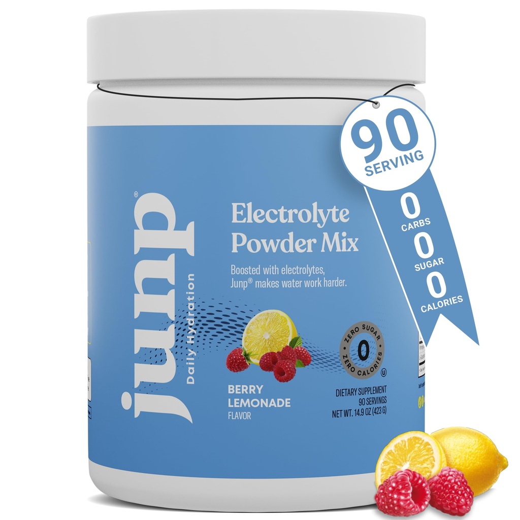 JUNP Electrolytes Powder No Sugar No Carbs - Berry Lemonade Keto Electrolyte Drink Mix - Kalium & Salt Hydration Powder Electrolytes - Zero Calorie Sugar Free Electrolyte Powder, 90 Servering