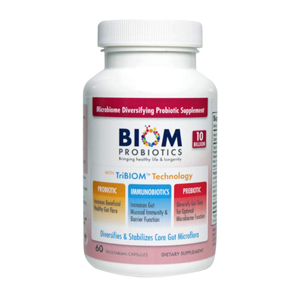 Biom Probiotika 3- in-1 Formel (Cold Shipped) med 10 Millioner Flora Probiotika, Prebiotika og Immunobiotika for sundt liv & lang levetid - Diversificerer Gut Microflora og Microbiome - for mænd og kvinder