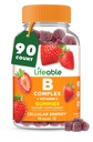 Levende B-vitamin Complex Gummies for voksne; med C-vitamin 124; Great Tasting B-vitamin Gummies 124; for energi og nerve system; 124; Vegan B Complex Vitamin for kvinder, Mænd 124; 90 Gummies