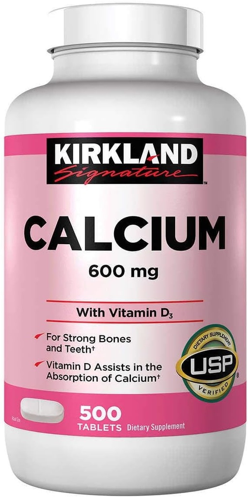 Kirkland Signature Calcium 600 mg med D3- vitamin, 500 tabletter (4 stk.)