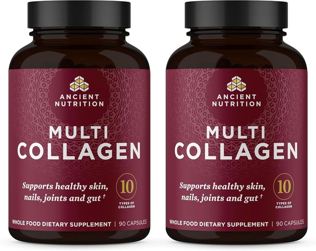 Ancient Nutrition Collagen Peptider Kapsler Supplement, Hydrolyzed Collagen piller til kvinder & mænd, understøtter sund hud & negle, Gut sundhed & fælles støtte, Shrink- indpakket 90 Grev Bundle (2 Pack)