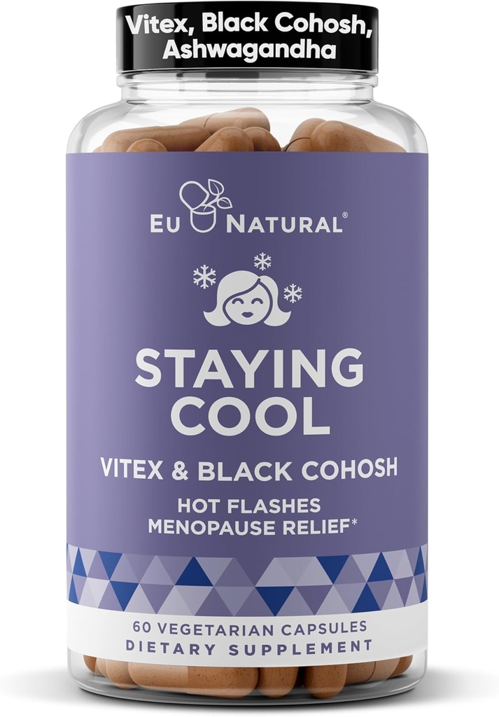 Holde cool overgangsalder Kosttilskud til kvinder - Hormonal Hot Flash Relief, Vægt Support, & Night Sweats - Vitex Chaste Tree & Black Cohosh - 60 Vegetar bløde kapsler
