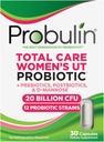 Probulin Total Care kvinders urinveje = Prebiotika + Probiotika + Postbiotika til støtte for en sund vaginal mikrobiom - 20 milliarder CFU - 12 Stammer - 30 Veganske kapsler