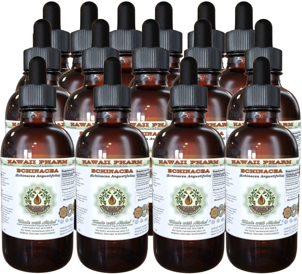 Echinacea Alkohol- Free Liquid Extract, Echinacea (Echinacea Angustifolia) Tørret Root Glycerit Hawaii Pharm Natural Herbal Supplement 15x4 oz