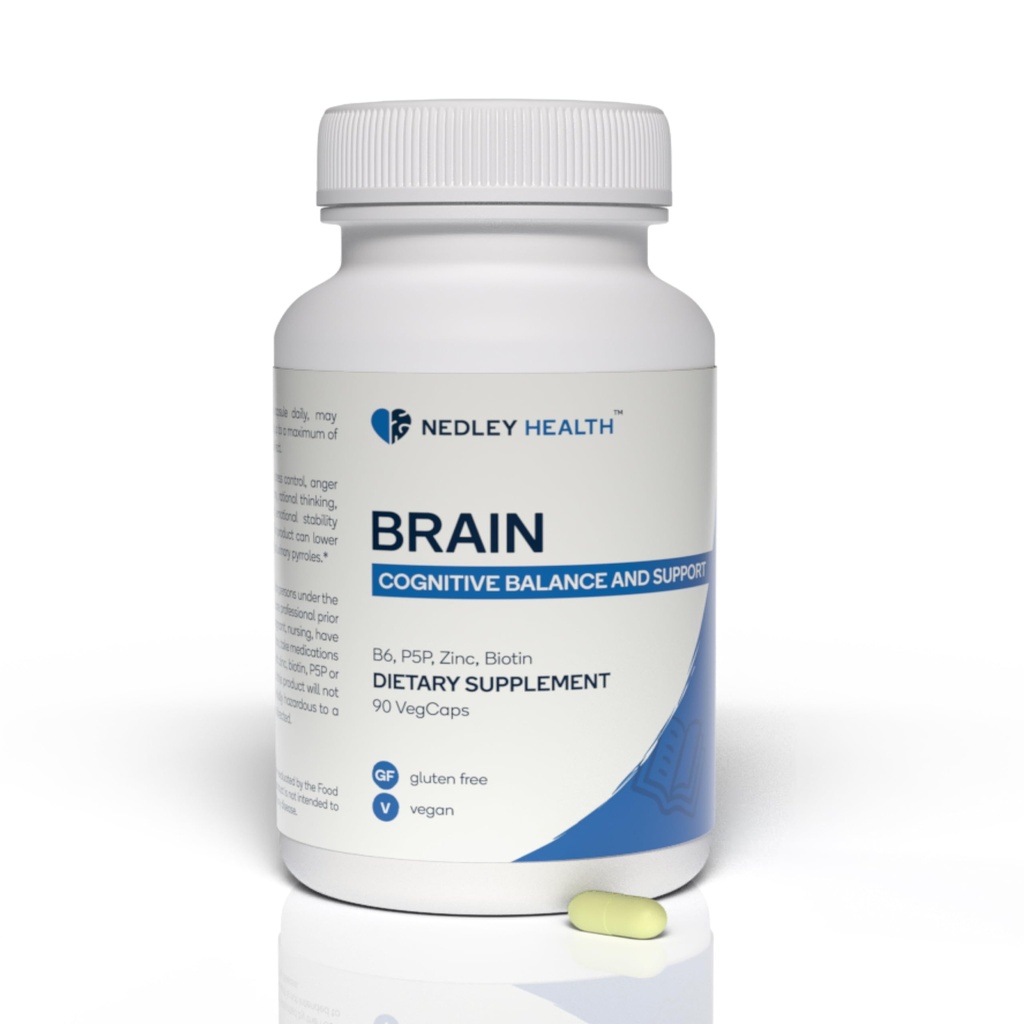Brain - Balanceret Neurotransmitter Support - Zink, B6, Biotin til kognitiv funktion - 90 Veggie Kapsler (Brain)
