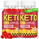 Keto ACV Gummies - 1500MG ACV Keto Gummies for Women Men - Apple Cider Vincipes med mor, Probiotika, Vitaminer B6 B12 for Gut fordøjelse - Vegan & Non- GMO, 2 Pack