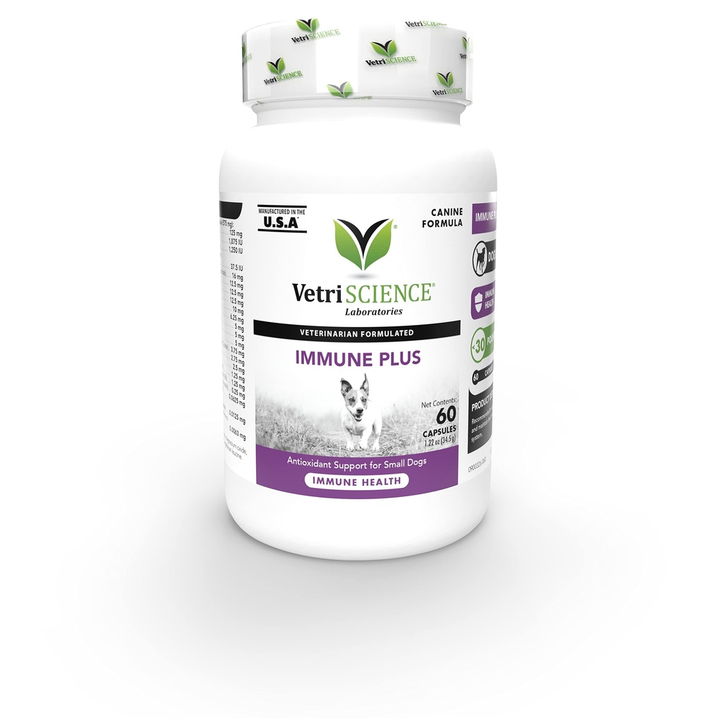 VetriScience Immunity Health Easy- Open Capsules, immunPlus supplement til små avlshunde, Cell Advance Immunitet og Allergy Support med antioxidanter, Hypoallergen Formel, 120 Tæl