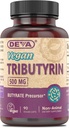 DEVA Vegan Tributyrin Supplement - Butyrate Precursor, Gut Barrier Support, Butyric Acid, 500 MG Vegan Kapsler, Leaky Gut Support, Fordøjelse, 90 Greve