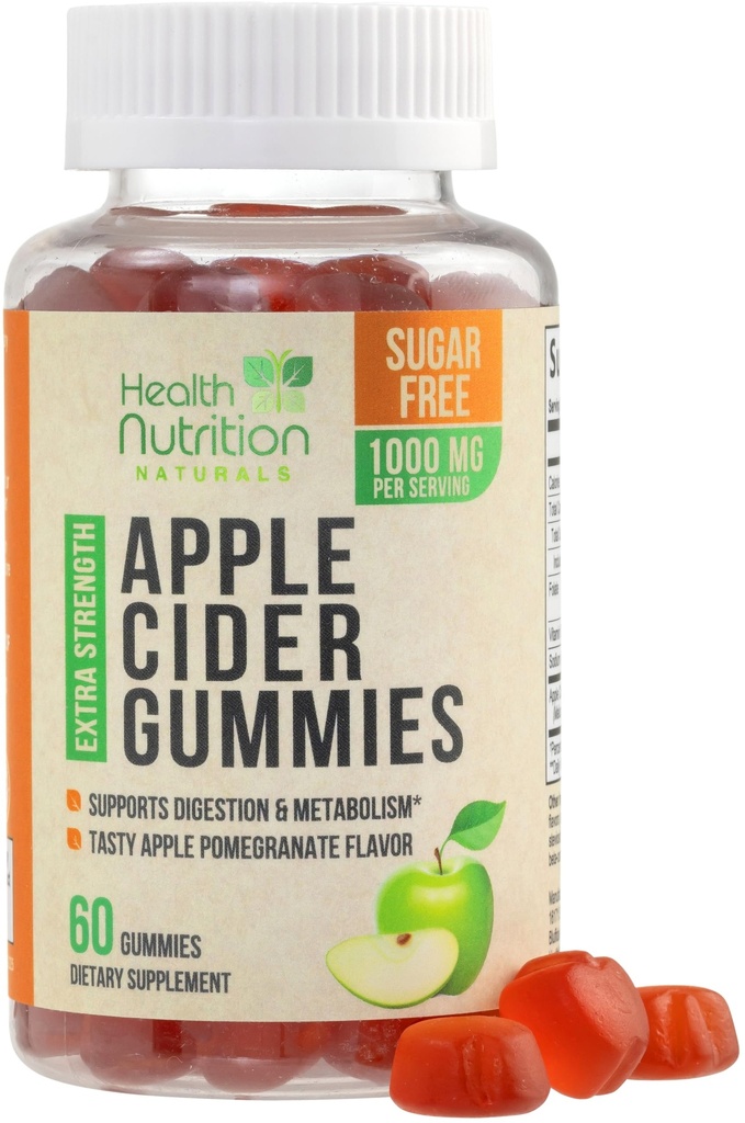 Æblecider Vincils 1000mg - Max Strength Sugar Free ACV Gummy Vitamin, Understøtter Metabolisme & Energi, Keto Friendly, Vitamin B12, Gelatin- Free, Gluten- Free, Vegan & Non- GMO - 60 Gummies