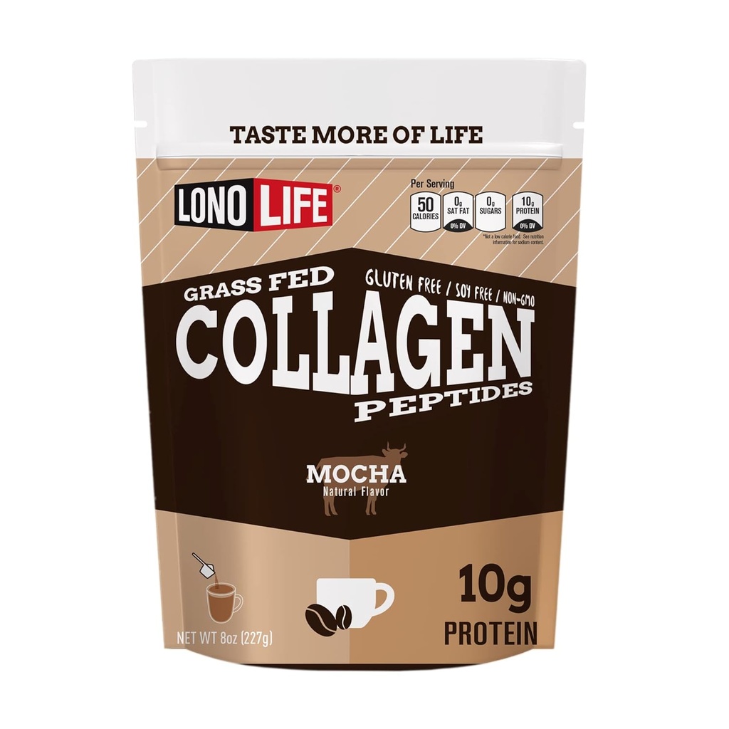 LonoLife - Mocha Collagen Peptider med 10g Protein, Paleo og Keto Friendly, 8-Ounce Bulk Container - Emballage Maj Vary