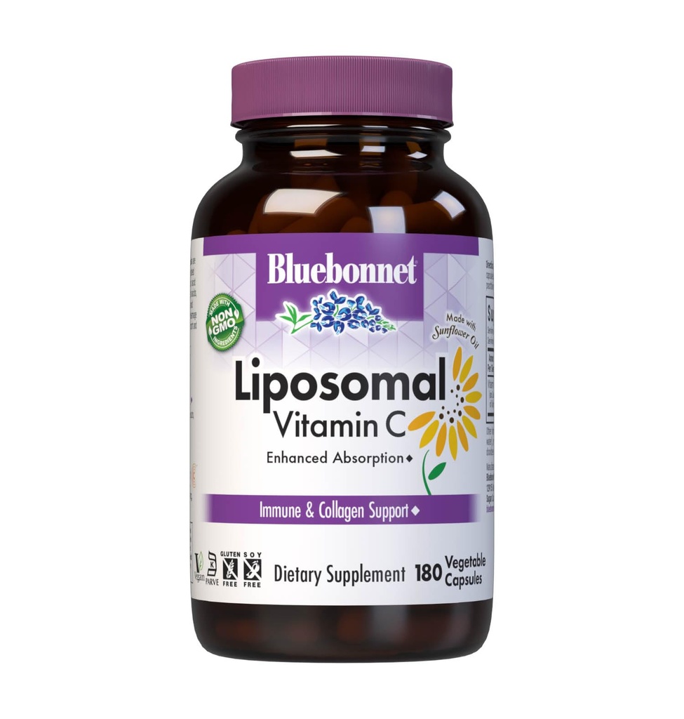 BlueBonnet Nutrition Liposomal Vitamin C 1000 mg, Lavet med Solsikke Olie, Immun & Joint Comfort *, Vegan, Kosher, Non- GMO, Gluten- Free, Soy- Free Mælkefri, 180 Vegetabilske kapsler, 90 Servering