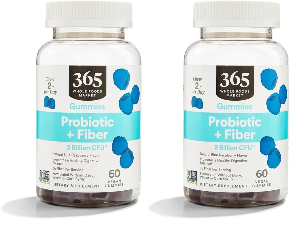 365 af Whole Foods Market, Gummies Probiotic Fiber 2 Bill Blå Hindbær, 60 Greve (pakke af 2)