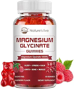 Magnesium Glycinate Gummies, Sugar Free Magnesium Supplement med Magnesium Glycinate 400mg, Magnesium L- Threonat 200mg for Calm Mood, Muscle, Bone & Sleep for Voksen, 60 Raspberry Gummies
