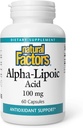 Naturlige faktorer Alpha- liposyre 100 mg kapsler, 60- tal