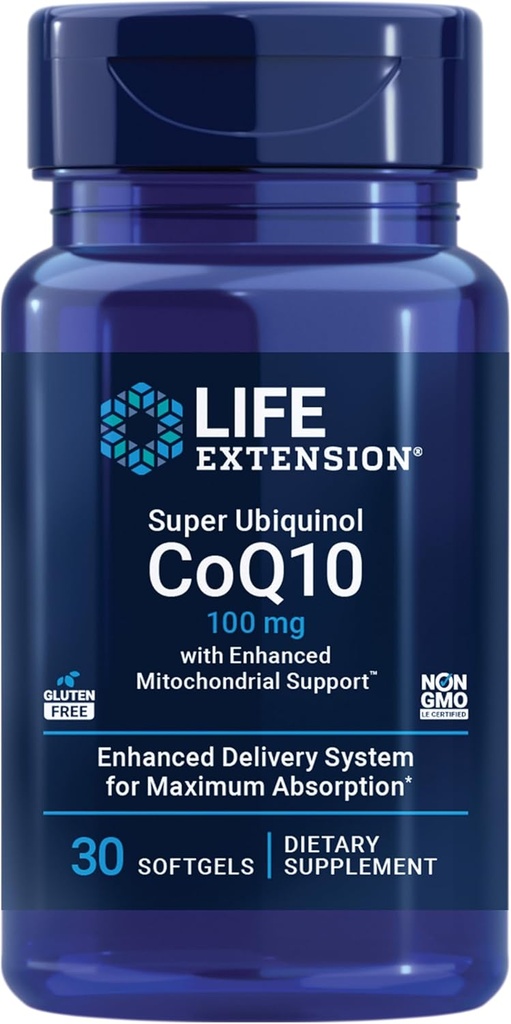 Life Extension Super Ubiquinol CoQ10 med forbedret Mitokondriel Support ™, Heart Health Supplement, Maksimal Absorption, 100 mg, Non- GMO, Gluten- Free, 30 softels