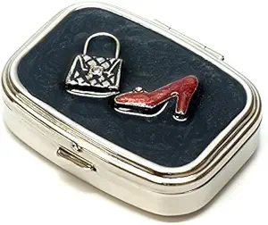 9339 Square Lille Pill Box Organizer Black Silver Kasino Dice & Cards Kvinder rejse Pill sag Purse Pocket Container Daglig Portable Medicin Vitamin Box Medicin supplement Mini Storage