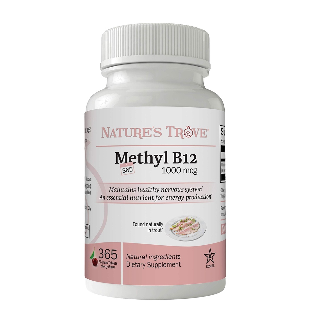 Naturens Trove Vitamin B12 Methylcobalamin 1000 mcg, 365 Greve, B12 Chewable Vitamin, Cherry Flavor