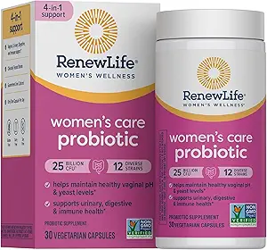 Renew Life Women 's Probiotic Capsules, Understøtter pH balance for kvinder, Vaginal, urinveje, fordøjelsessygdomme og immunforsvar, L. Rhamnosus GG, Dairy, Soy og Gluten- Free, 25 milliarder CFU - 30 Ct