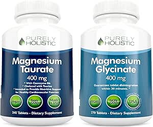 Magnesium Taurate 400mg + Magnesium Glycinate 400mg - High Absorption & Highly Bioavailable - Vegan Bundle - 270 + 270 Tablets