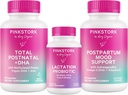 Pink Stork Ny mor fornødenheder Bundle: Postnatal Vitamin med DHA og folinsyre, Amning Probiotika for Brystmælk Supply + immunforsvar, Postpartum Mood + Hormone Support, Postpartum Essentials