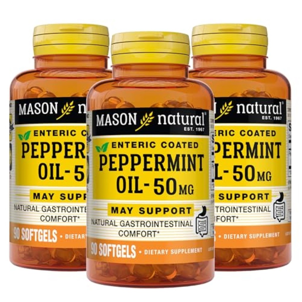 MASON NATURAL Pebermynte Oil 50 mg Enteric Coated Supplement, 270 dages levering af Gastrointestinal støtte til normalt fungerende tarm, Softgel piller