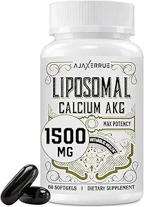 Liposomal Calcium AKG Supplement 1500 MG (Alpha- Ketoglutarsyre), Høj Absorption, mere effektiv end AAKG, Ca AKG for lang levetid, Alder Defense, Cellular Energy, Metabolic Function, 240 Softgels
