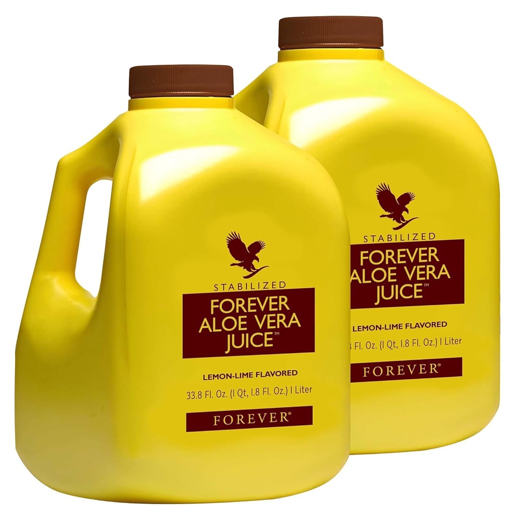 Forever Living - Aloe Vera Juice - Lemon Lime Flavor med Pure Inner Leaf Gel - Understøtter fordøjelse og immunitet - 1L Hver (pakke med 2)