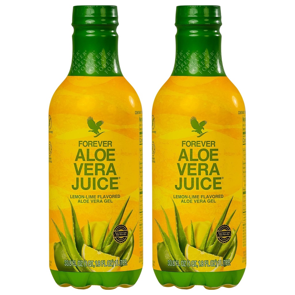 Forever Living - Aloe Vera Juice - Lemon Lime Flavor med Pure Inner Leaf Gel - Understøtter fordøjelse og immunitet - 1L Hver (pakke med 2)