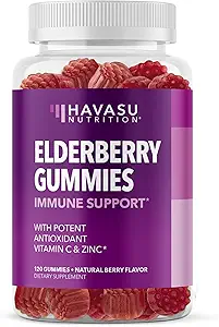 Sambucus Elderberry Gummies for voksne - immunsupporttillæg med C-vitamin og zink - Forbedret formel for daglig forsvar - 120 Greve, 2 måneders forsyning, Berry Flavor - Praktisk Wellness