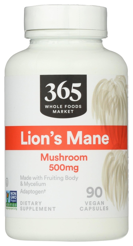 365 by Whole Foods Market, Lions Mane Mushroom 500mcg, Vegan, 90 Greve