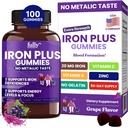 Iron Gummies Kosttilskud til kvinder, mænd og børn - Health Blood & Energy Support for Iron Deficiency, Anæmi, Nej Efter Taste- Fresh Grape Flavor - 100 Gummies (50 dages forsyning)