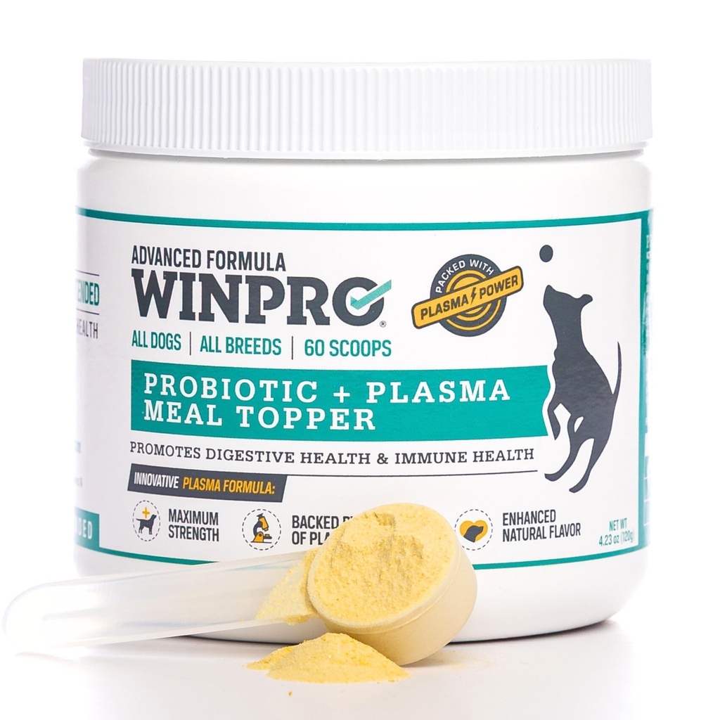 WINPRO Hund Probiotiske Powder Meal Topper, Spray Tørret plasma med Prebiotika og Probiotika til fordøjelsesstøtte og Gut Sundhed for hunde, Alle racer, Age, og størrelser, 60 Scoops, Made in USA